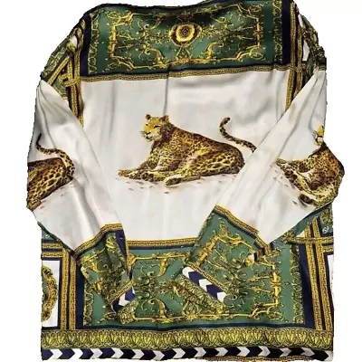 VINTAGE MEN SATIN SILK LEOPARD PRINT BAROQUE STYLE SHIRT OUTSTANDING XLARGE/2XL. - Image 1 of 4