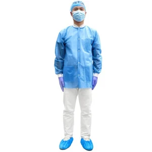 10/50pcs Disposable SMS Lab Jackets Lab Coats 45GSM w/Pockets XL - Picture 1 of 6