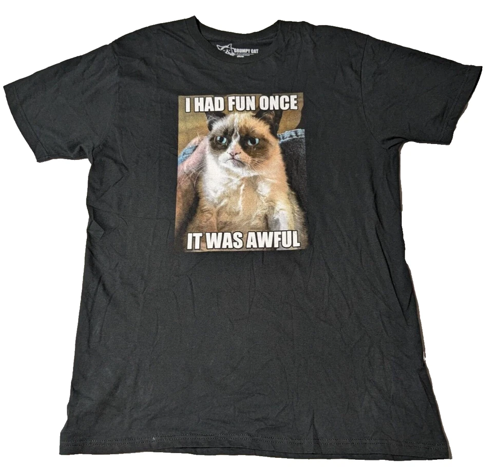 GRUMPY CAT - I HAD FUN ONCE IT WAS AWFUL Camiseta Gráfica Masculina GG Preta Algodão Excelente Estado Usado - Imagem 1 de 4