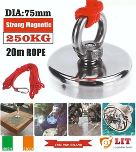 Monster Fishing Magnet 250KG Pulling Force D75 Neodymium With 20m Rope. - Picture 1 of 12