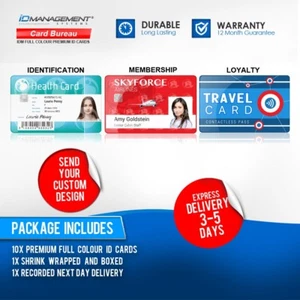 10 tarjetas de identificación de plástico impresas personalizadas • Tu diseño a todo color • Precios bajos - Imagen 1 de 1