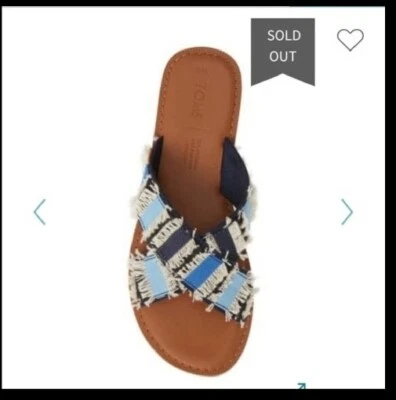 Женские босоножки TOMS Viv с синей/белой бахромой размер 8 пляжные сандалии/горки - Изображение 1 из 4