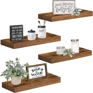 Unbranded Decorative Floating Wall Shelf 15.7" W x 6.7" D Rustic Brown Set of 4 - Picture 1 of 1