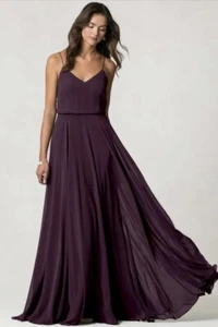 BHLDN Jenny Yoo Inesse Bridesmaid Dress, Chiffon Size 8 Black Currant - Picture 1 of 10