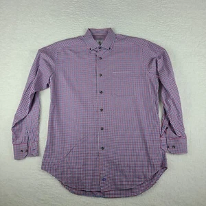 David Donahue Dress Shirt Mens Large Blue Red Check Plaid Cotton Button Up - Picture 1 of 11