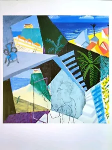 David Hockney Libro Piatto Stampa VISITA CON CRISTOFORO e DON SANTA MONICA - Foto 1 di 5