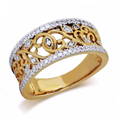 1/4 ct Natural Diamond Center Lace Anniversary Band in 10K Gold - Image 1 of 2