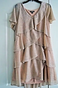 NWT SLNY- FASHIONS NY "6" WOMEN'S DRESS SHIMMER GOLD W SILVER THREADS, TIERED - Picture 1 of 8