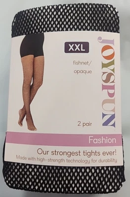 Joyspun Women's Fishnet and Solid Tights, 2-Pack, Size XXL, Black - Image 1 of 4