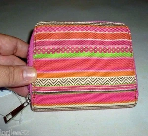 AMICI ACCESSORIES PINK MULTI-STRIPE WOVEN COTTON FABRIC CREDIT CARD WALLET - Picture 1 of 9
