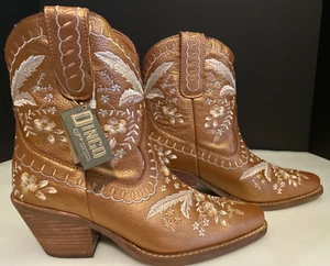 Botines de vaquero Dingo Primrose metálicos bordados florales punta corta para mujer marrón - Imagen 1 de 10