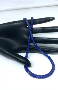 Blue Sapphire Beaded Necklace 20” Round Faceted Gemstones Sterling Silver - Picture 1 of 4