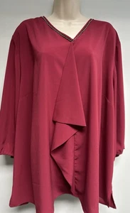 Catherines Black Label 3X 26/28W Red Holiday Classic Blouse with Metallic Trim - Picture 1 of 10