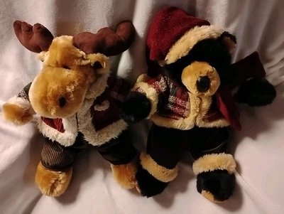Dan Dee 15 “ Christmas Teddy Bear Plush Black Stocking Hat Coat, Scarf &Moose - Image 1 of 4