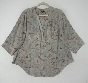 Blusa Torrid Harper Cuello en V Manga con lengüeta enrollable Beige Marrón Teal Abstracto Talla 1 - Imagen 1 de 13