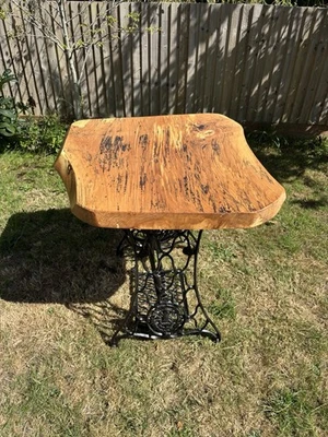 2 Bespoke Side Tables, Singer Sewing Machine Bases, Wooden Tops. - Image 1 of 4