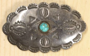 Vintage 1940's Bell Trade Navajo Sterling Silver Turquiose Concho Brooch X368A - Picture 1 of 2