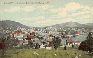Postal NY: Vista del lago Saranac y el monte Baker, Nueva York, DB 1910 - Imagen 1 de 2