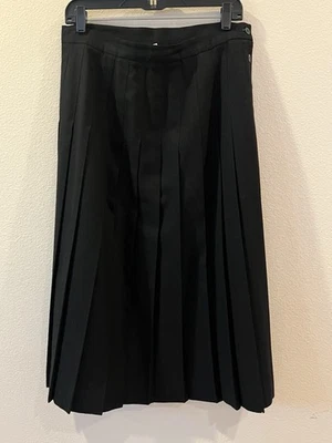 VTG TALBOTS Pleated Flared Skirt Wool Black Midi 14 Petite USA Made Side Button - Image 1 of 4