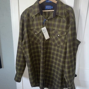 Pendleton Wool Canyon Shirt Green Wool Shacket XL Long Western VTG - Picture 1 of 5