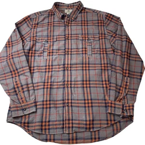 Timberland Casual Plaid Button-Up Long Sleeve Shirt Orange Grey Check XL Mens - Picture 1 of 6