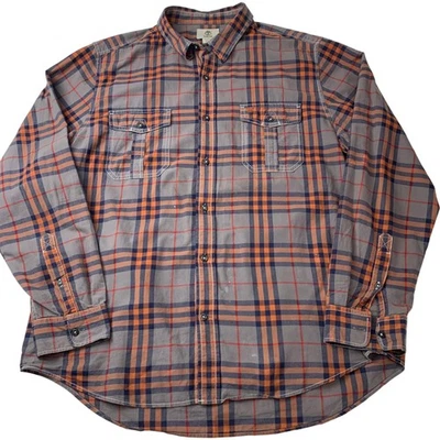 Timberland Casual Plaid Button-Up Long Sleeve Shirt Orange Grey Check XL Mens - Image 1 of 4