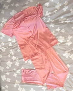 VTG Vanity Fair Pink Nylon 2-Piece Short Sleeve Pajama Set SIZE S Antron III USA - Picture 1 of 19