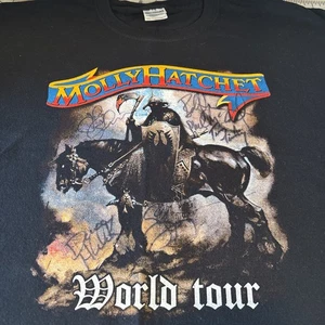 Molly Hatchet World Tour Konzert 2000 Shirt signiert Gruppe 2 XL handsigniert LESEN - Bild 1 von 23