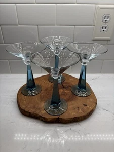 Set of 4 Bombay Sapphire Blue Twist Pyramid Stem Martini Gin Cocktail Glasses - Picture 1 of 7