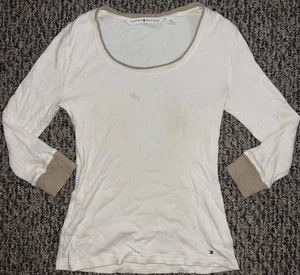 Tommy Hilfiger Women’s Beige ¾ Sleeve T-Shirt Size Small *See Pics*FLAW*! 🍀 - Picture 1 of 16