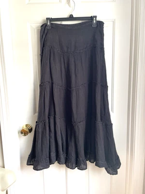 Falda LIN'N LAUNDRY ZYGA 100% Lino Talla 42 Grande Negra Con Volantes en Niveles LARGA WoW Foto 1 de 4