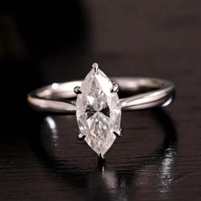 1.5CT Marquise VVS Certified Lab Grown Moissanite Engagement Ring 14K White Gold - Image 1 of 4