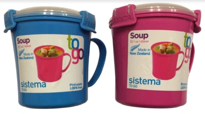Caneca de sopa Sistema To Go média, 22,1 oz./ 656 ml, azul e rosa, lote de 2 - Imagem 1 de 3