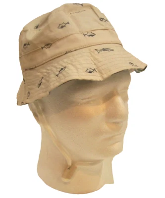 Sombrero para el sol Little Fisherman Bucket bebé beige azul marino tiburón atún interior a cuadros Foto 1 de 4