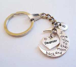 Daughter I Love You to the Moon and Back Keychain or Zipper Pull, Daughter Gift - Picture 1 of 6