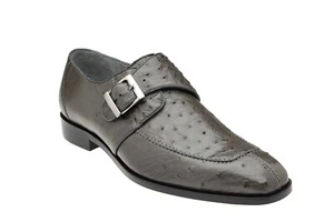 NUEVOS Zapatos de Vestir Exóticos para Hombre Belvedere Correa de Monje Genuino Avestruz Josh Gris EE. UU. - Imagen 1 de 3