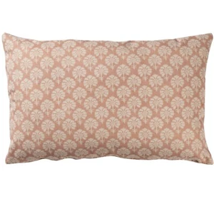 Wildflower XL Rectangle Cushion. Soft Pink Linen-Blend Floral Design. 23x15" - Picture 1 of 4