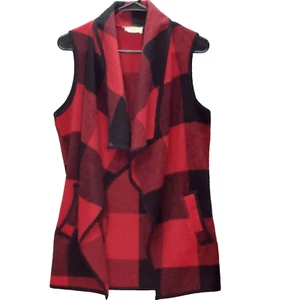 Love & Harmony Women's Small Flannel Vest Black and red plaid Wool blend casual - Picture 1 of 12