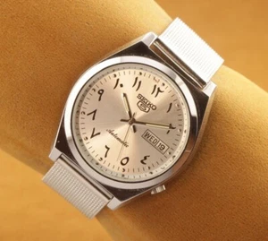 VINTAGE SEIKO 5 6309A ARABIC SILVER  DIAL AUTOMATIC WORKING WRIST WATCH 37.5MM