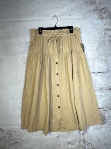Women’s Tie Waist Button- Front Midi Skirt Universal Thread Tan XL - Picture 1 of 10