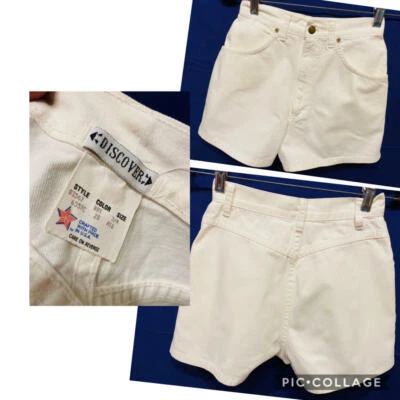 Vtg 80s DISCOVER Denim High Waisted Jean Shorts White NO BACK POCKETS XS S - Image 1 of 4