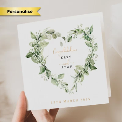 HANDMADE Personalised Wedding Day Card Special Couple Mr and Mrs Luxury Wedding Wreath