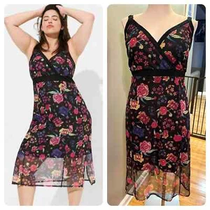 Torrid 3 (3X) Betsey Johnson Midi Mesh Black/Pink Busty Floral Party Tank Dress - Picture 1 of 3