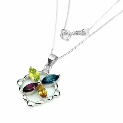 Silver Pendant Citrine Rhodolite Peridot Genuine Gems Solid Sterling With Chain Foto 1 de 4