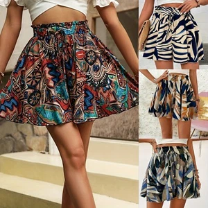 Womens Casual Summer Baggy Wide Skort Shorts Ladies Drawstring Elastic Waist UK - Picture 1 of 17