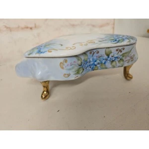 Hand Painted Ceramic Blue Baby Grand Piano Floral Trinket Box - Picture 1 of 10