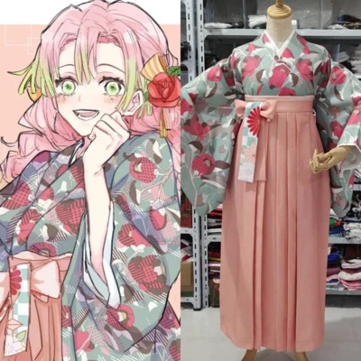 Demon Slayer Kanroji Mitsuri Kimono Yukata Costume Cosplay Costume + hairdeco - Image 1 of 3
