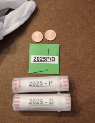 2025 2 OBW Rolls* 1 P & 1 D Lincoln Penny Cent in 2 Guardhouse Square Cent Tubes - Image 1 of 2