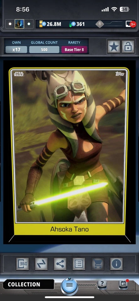 Topps Star Wars Digital Card Trader Tier 8 - Black Ahsoka Tano S5 Base - Image 1 of 1