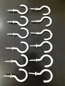 30 of 38mm WHITE PVC LARGE CUP HOOKS Strong Screw In Plastic Coated Mug Hanger